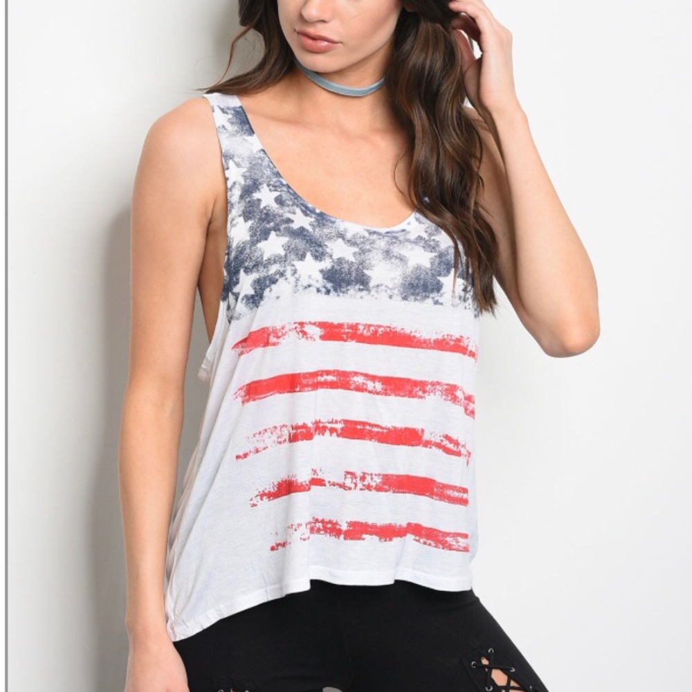Popular Basics White American Flag Top